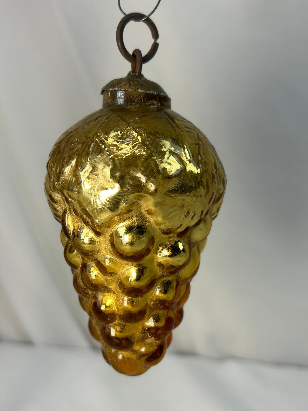 Antique 1800s German Kugel Amber Gold Grape Cluster Christmas Ornament 4"